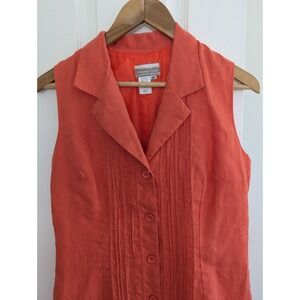 Coldwater Creek Maxi Dress Sz 6 Sleeveless Button Up Linen Blend Coral Red EUC